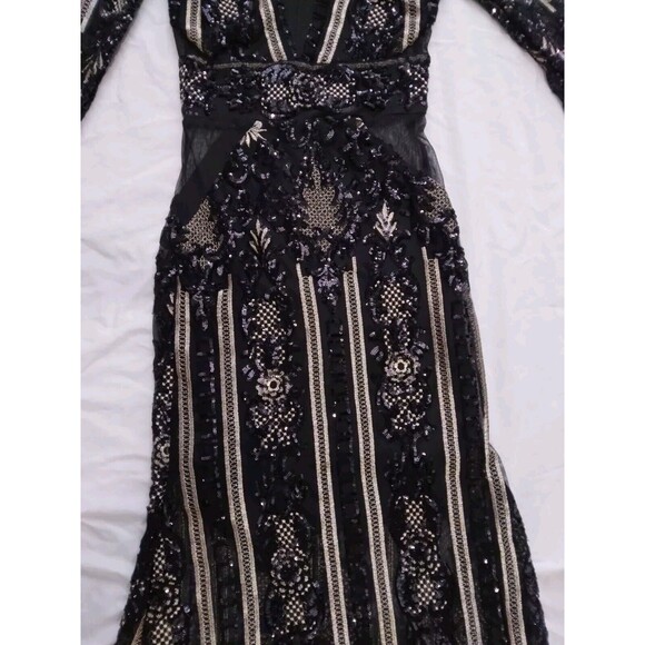 Fashion Nova Dress Black Gold Sequin Floral Embroidered Evening Gown Size Small - Picture 9 of 16